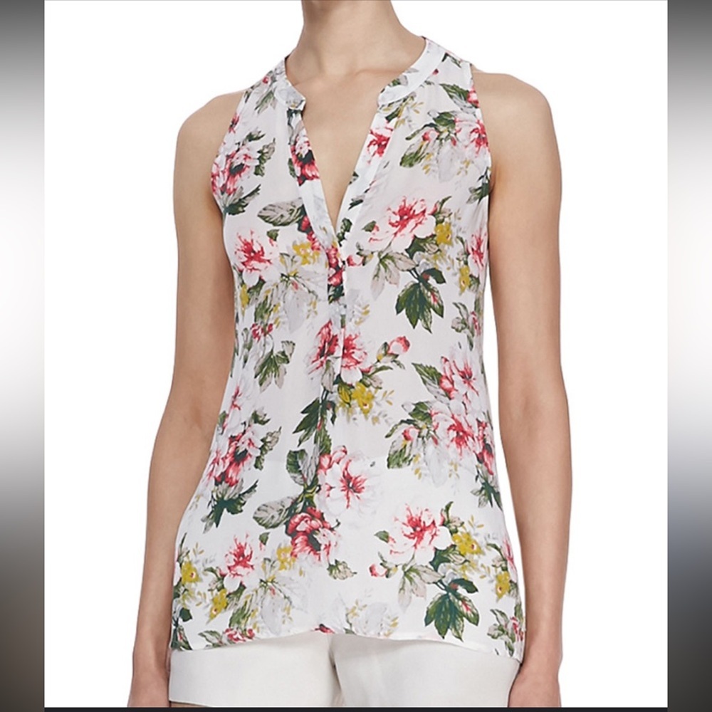 JOIE Silk Floral Top White & Pink Size Small